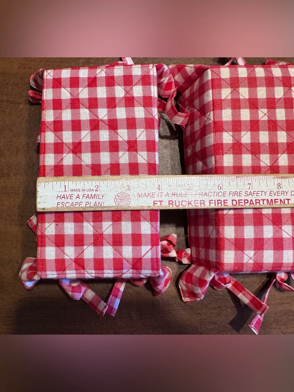 Red Gingham  Fabric Storage Baskets - Set of 2
